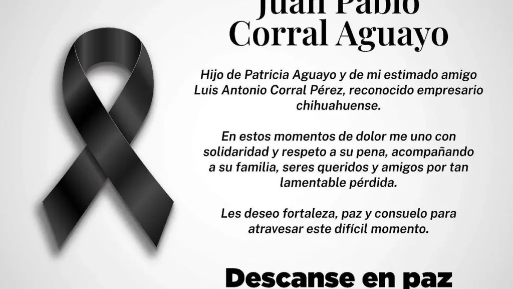 Expresa Maru Campos condolencias por fallecimiento de joven chihuahuense Juan Pablo Corral Aguayo