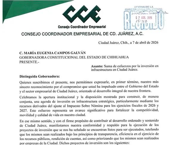 Empresarios de Ciudad Juárez reconocen a Maru Campos y respaldan plan de infraestructura